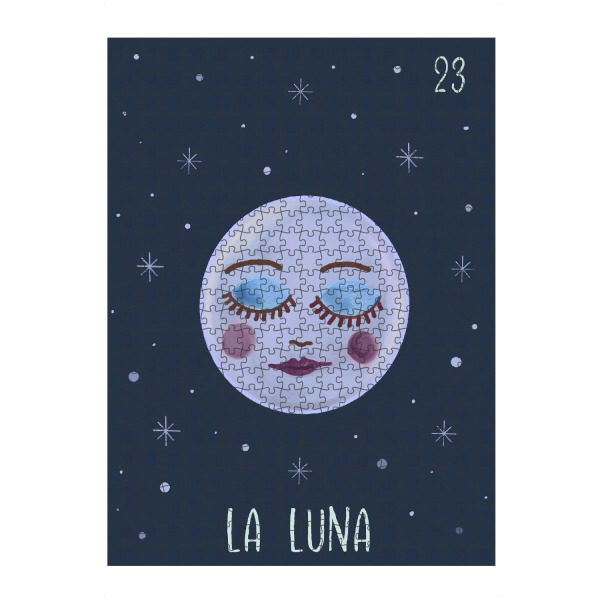 Puzzle Ravensburger "23 La Luna Der Mond" artboxONE - Abstrakt - Mond,Tarots,Loteria mexicana,Malerei,Blau,Astrologie,Galaxie,Sterne - Bild mond