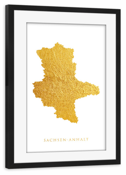 Poster mit Rahmen schwarz "Goldkarte Sachsen-Anhalt" artboxONE - Kartografie - Sachsen-anhalt,Deutschland,Karte,Gold