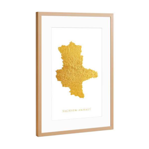 Poster mit Rahmen Kupfer "Goldkarte Sachsen-Anhalt" artboxONE - Kartografie - Sachsen-anhalt,Deutschland,Karte,Gold