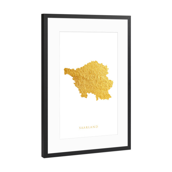 Poster mit Rahmen Schwarz (Metallic) "Goldkarte des Saarlandes" artboxONE - Kartografie - Saarland,Deutschland,Karte,Gold