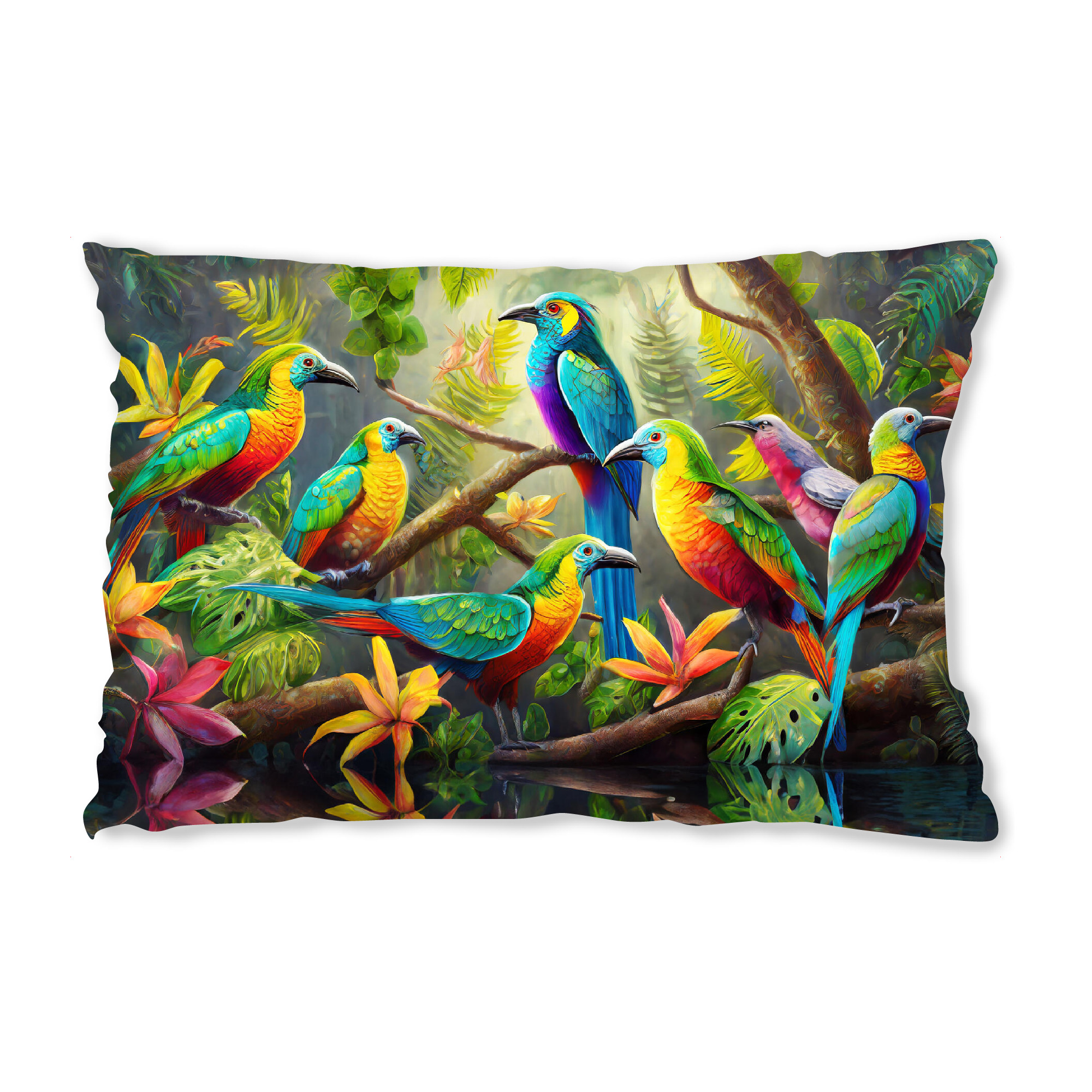 Design-Kissen "Bunte Tropenvögel" artboxONE - Tiere - Natur,Tropen,Feder,Dschungel,Tier,Papageien,Farbsättigung,Vögel,Farbenfroh - Bild natur