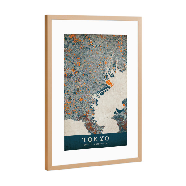 Poster mit Rahmen Kupfer "Tokio Vintage Map" artboxONE - Städte / Tokio,Kartografie