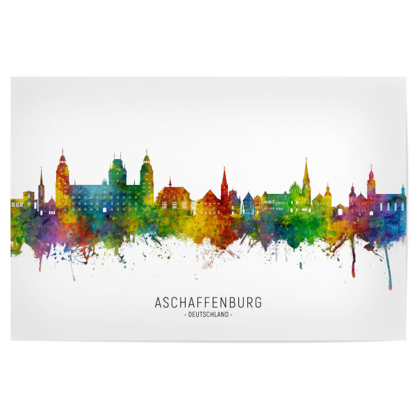 Poster "Aschaffenburg Skyline txt" artboxONE - Städte - Aschaffenburg,Deutschland,Skyline,Stadtbild,Aquarell,Malerei