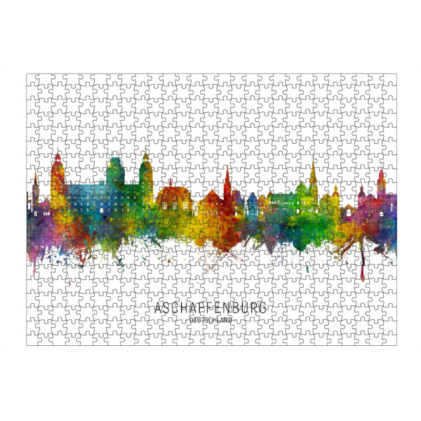 Puzzle Ravensburger "Aschaffenburg Skyline txt" artboxONE - Städte - Aschaffenburg,Deutschland,Skyline,Stadtbild,Aquarell,Malerei