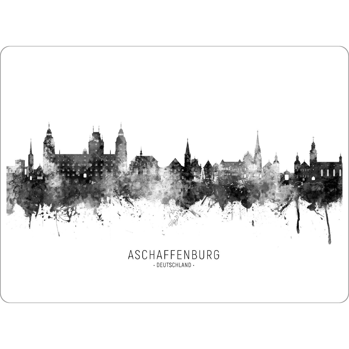 Tischset "Aschaffenburg Skyline BW Text" artboxONE - Städte,Schwarzweiß - Aschaffenburg,Deutschland,Skyline,Stadtbild,Aquarell,Malerei