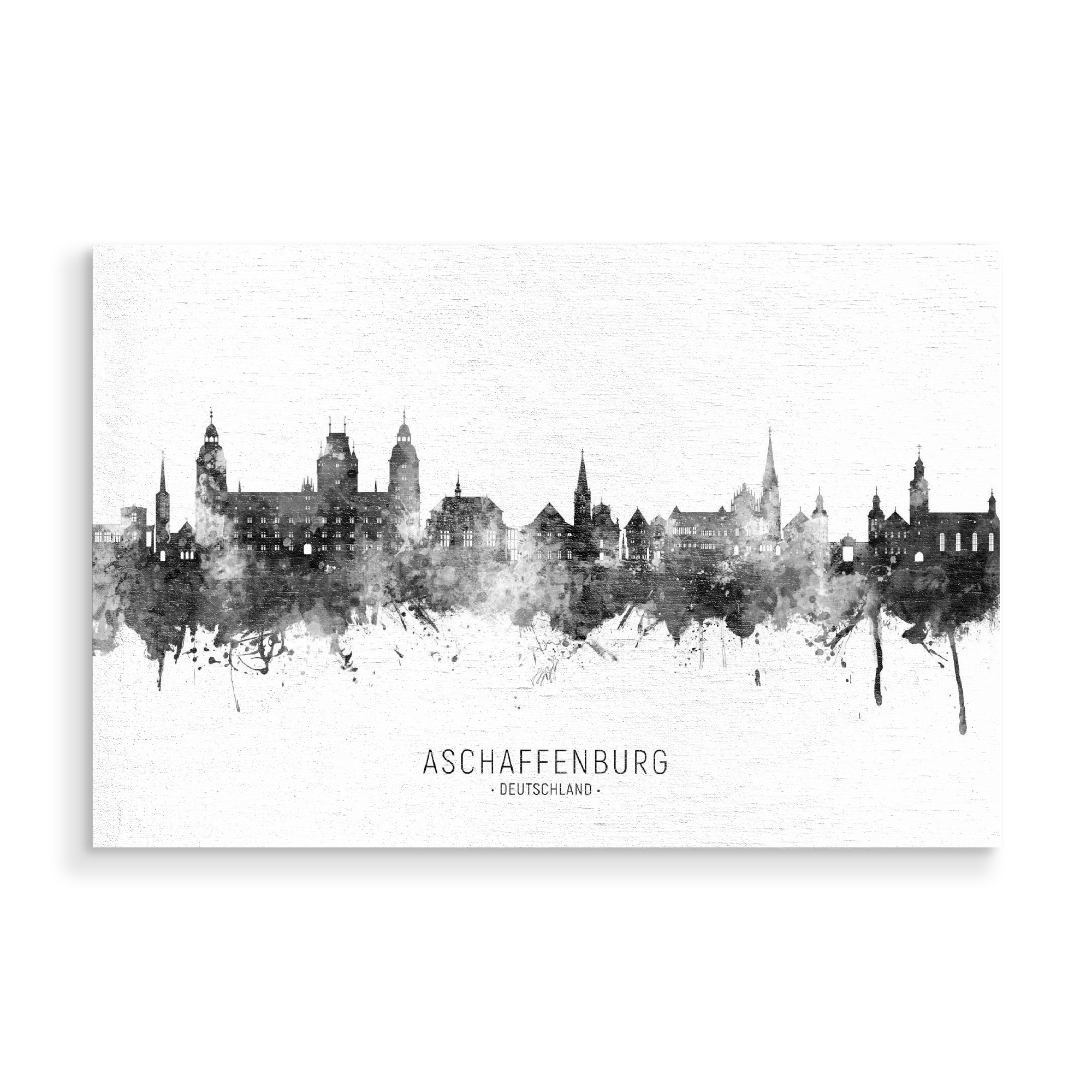 Holzbild "Aschaffenburg Skyline BW Text" artboxONE - Städte,Schwarzweiß - Aschaffenburg,Deutschland,Skyline,Stadtbild,Aquarell,Malerei