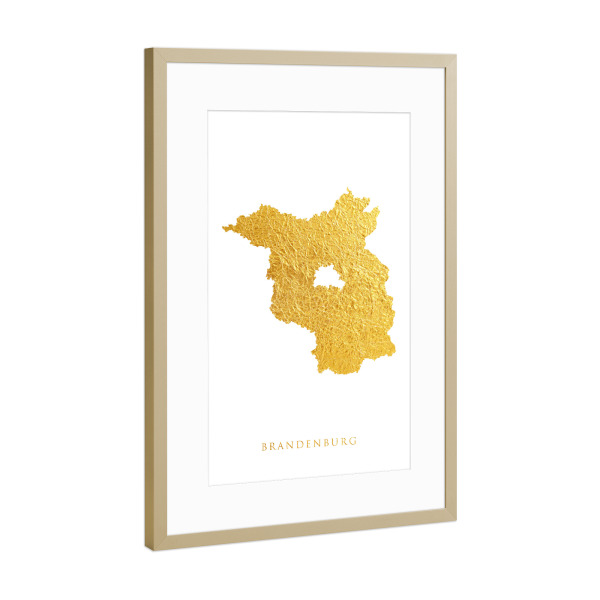 Poster mit Rahmen Gold "Brandenburgische Goldkarte" artboxONE - Kartografie - Brandenburg,Deutschland,Karte,Gold