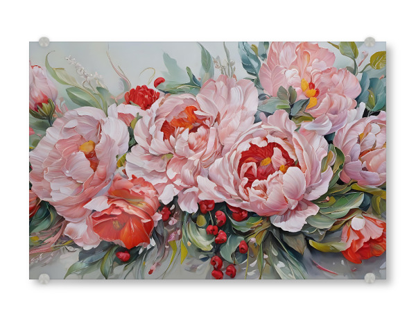 Acrylglasbild "Üppiges Pfingstrosen Gesteck" artboxONE - Floral,Für Mama - Blumen,Blumenstrauß,Blüten,Pfingstrosen,Sommer,Stillleben