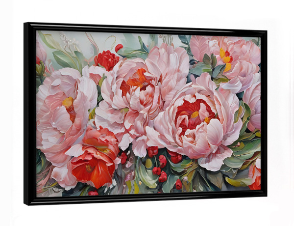 Poster mit schwarzem Rahmen "Üppiges Pfingstrosen Gesteck" artboxONE - Floral,Für Mama - Blumen,Blumenstrauß,Blüten,Pfingstrosen,Sommer,Stillleben