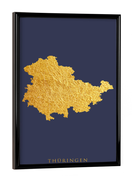 Poster mit schwarzem Rahmen "Thüringen Goldkarte Blau" artboxONE - Kartografie - Thüringen,Deutschland,Karte,Gold