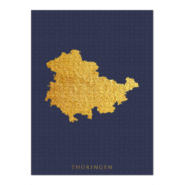 Puzzle Ravensburger "Thüringen Goldkarte Blau" artboxONE - Kartografie - Thüringen,Deutschland,Karte,Gold - Bild thüringen