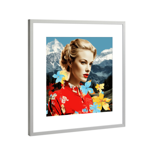 Poster mit Rahmen Silber "SCHWEIZER BERGSCHÖNHEIT" artboxONE - Natur,Reise,Menschen - Schweizer,Berg,Landschaft,Schmetterling,Blumen,Grau