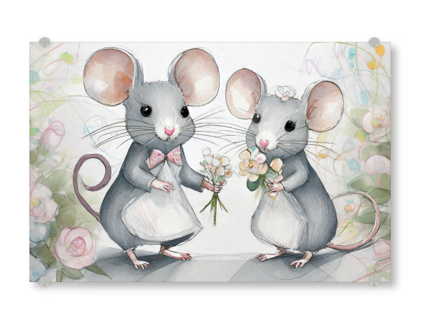 Acrylglasbild "Die Mäuse Hochzeit" artboxONE - Tiere,Liebe - Mäuse,Maus,Romantik,Liebe,Brautpaar,Rosen,Hochzeit,Zart