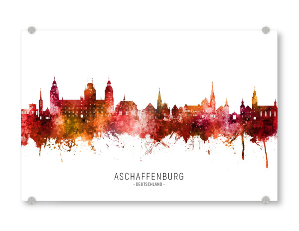 Acrylglasbild "Aschaffenburg Skyline Roter Name" artboxONE - Städte - Aschaffenburg,Deutschland,Skyline,Stadtbild,Aquarell,Malerei