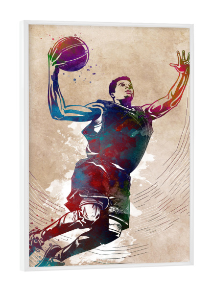 Poster mit weißem Rahmen "Basketballspieler Sportkunst E" artboxONE - Sport,Sport / Sommerspiele - Basketball,Ball,Korb,Sport,Spieler,Grafik