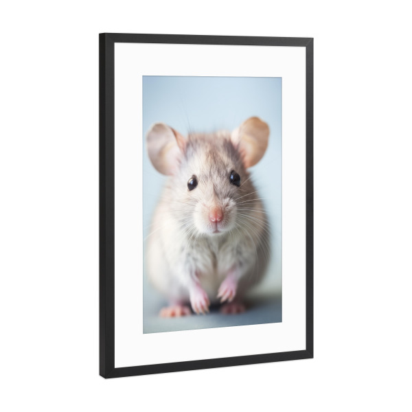 Poster mit Rahmen Schwarz (Metallic) "Süßes Mausfoto" artboxONE - Tiere - Tier,Vogel,Niedlich,Maus,Fotografie,Porträt,Studio