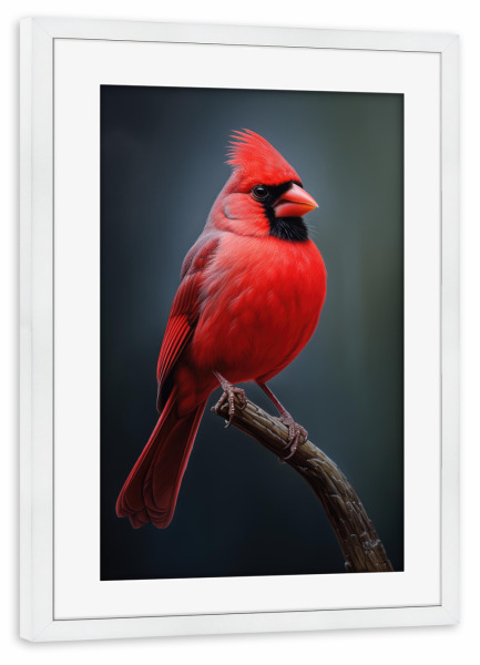 Poster mit Rahmen weiß "Kardinalporträt" artboxONE - Natur,Tiere - Tier,Kunst,Vogel,Kardinal,Natur,öl,Farbe,Gemälde,Porträt,Rot,Sitzend,Wild,Tierwelt