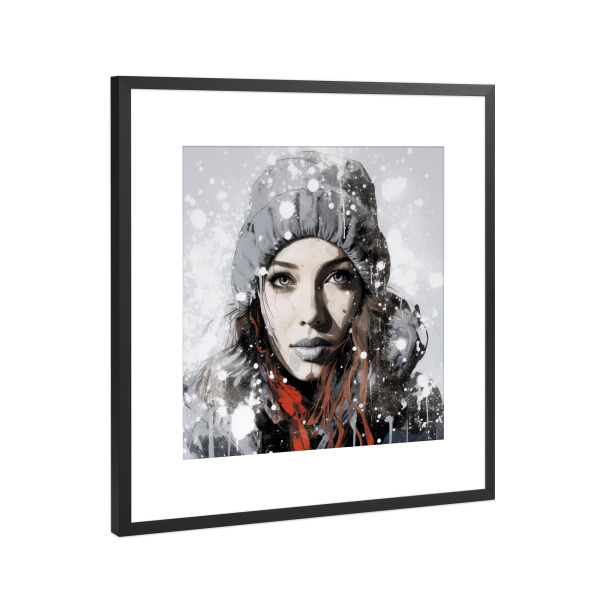 Poster mit Rahmen Schwarz (Metallic) "MODE WINTERFRAU" artboxONE - Menschen,Fashion,Weihnachten,Für Mama - Winter,Grau,Frau,Mode