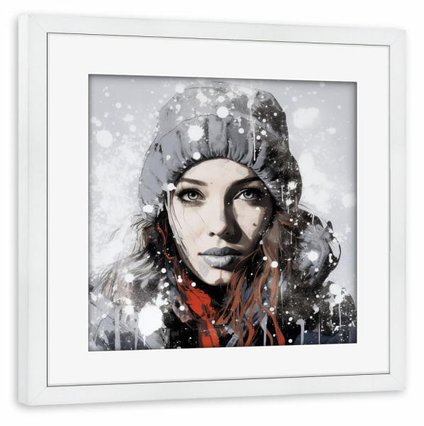 Poster mit Rahmen weiß "MODE WINTERFRAU" artboxONE - Menschen,Fashion,Weihnachten,Für Mama - Winter,Grau,Frau,Mode