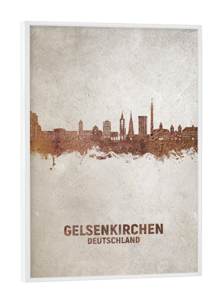 Poster mit weißem Rahmen "Gelsenkirchener Skyline Rust" artboxONE - Städte - Gelsenkirchen,Deutschland,Skyline,Stadtbild,Aquarell,Malerei