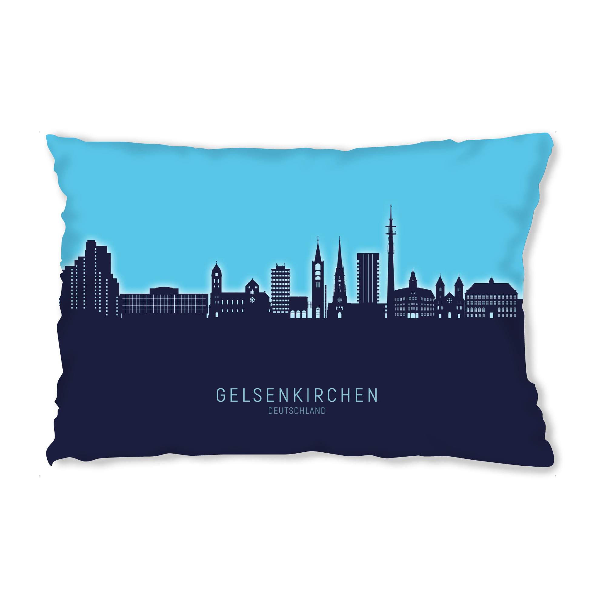 Design-Kissen "Gelsenkirchen Skyline Glow Blue" artboxONE - Städte - Gelsenkirchen,Deutschland,Skyline,Stadtbild,Aquarell,Malerei