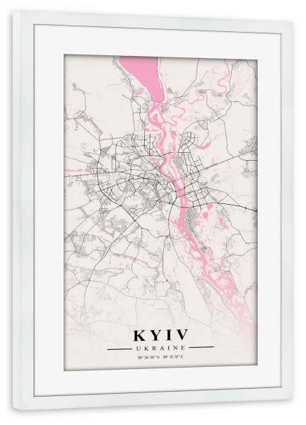 Poster mit Rahmen weiß "Kiew als CityMap" artboxONE - Städte / Weitere,Kartografie