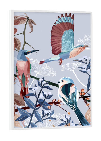 Poster mit weißem Rahmen "Vögel des Winters" artboxONE - Natur,Für Kinder,Tiere - Vögel,Natur,Kinder,Illustration,Winter,Weihnachten