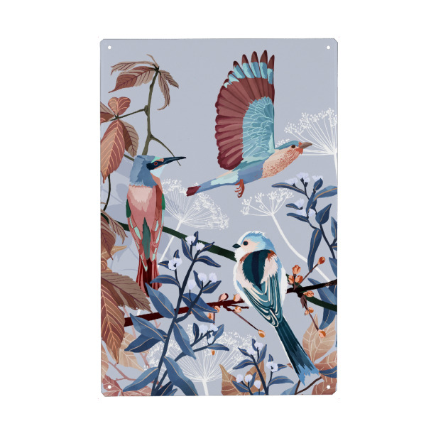 Metall Poster "Vögel des Winters" artboxONE - Natur,Für Kinder,Tiere - Vögel,Natur,Kinder,Illustration,Winter,Weihnachten - Blechschild