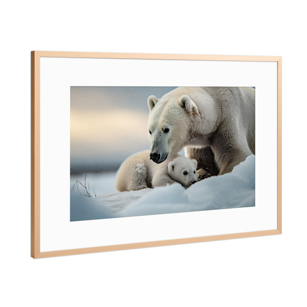 Poster mit Rahmen Kupfer "Eisbär mit Jungem" artboxONE - Tiere - Natur,Eisbär,Eis,Eisberg,Schnee,Wildtier,Klima,Tier,Erde,Arktis,Antarktis,Polargebiet