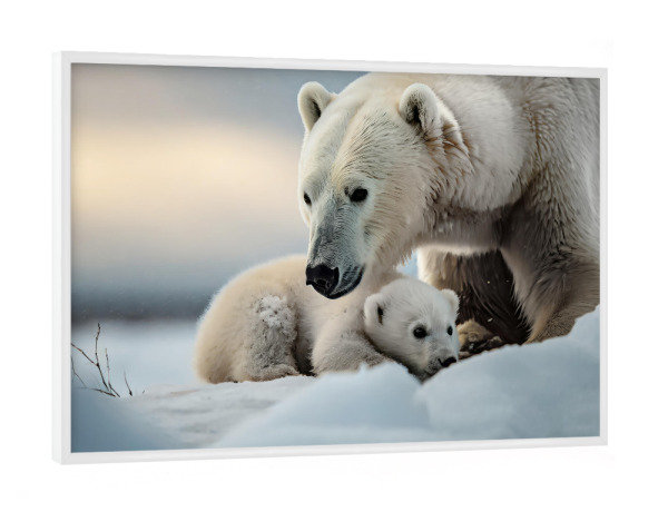 Poster mit weißem Rahmen "Eisbär mit Jungem" artboxONE - Tiere