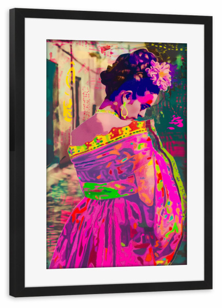 Poster mit Rahmen schwarz "Neon Frida Art" artboxONE - Abstrakt,Menschen,Fashion