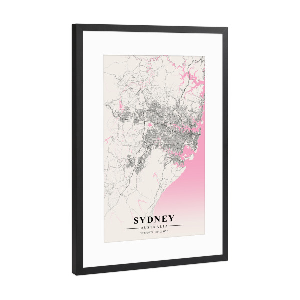Poster mit Rahmen Schwarz (Metallic) "Sydney Map" artboxONE - Städte / Sydney,Kartografie