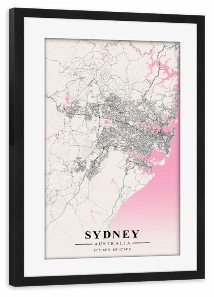Poster mit Rahmen schwarz "Sydney Map" artboxONE - Städte / Sydney,Kartografie