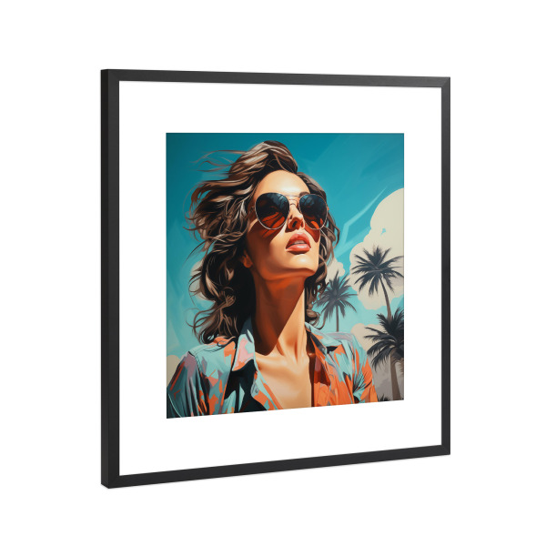 Poster mit Rahmen Schwarz (Metallic) "Palm Springs Girl" artboxONE - Floral,Menschen,Städte / Los Angeles