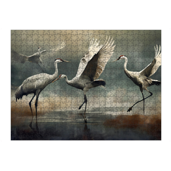 Puzzle Ravensburger "Tanzende Kraniche im Wasser" artboxONE - Tiere - Natur,Tanz,Ostsee,Tier,Kranich,Vogelzug,Vögel,Meer - Bild natur