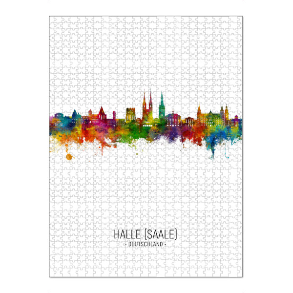Puzzle Ravensburger "Halle (Saale) Skyline-Portrait" artboxONE - Städte - Halle (saale),Deutschland,Skyline,Stadtbild,Aquarell,Malerei