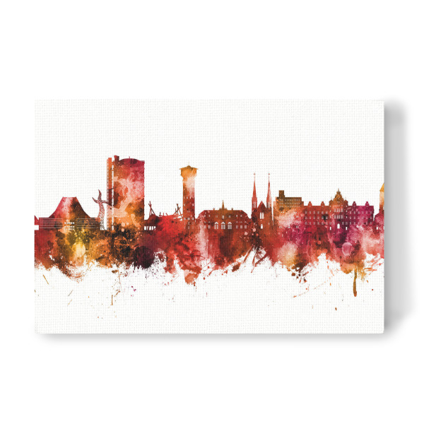 Leinwandbild "Oberhausen Deutschland Skyline Rot" artboxONE - Städte - Oberhausen,Deutschland,Skyline,Stadtbild,Aquarell,Malerei