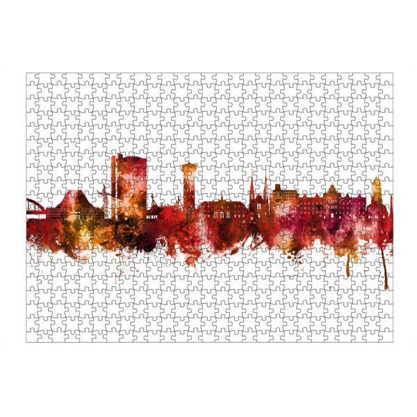 artboxONE Puzzle "Oberhausen Deutschland Skyline Rot" artboxONE - Städte - Oberhausen,Deutschland,Skyline,Stadtbild,Aquarell,Malerei