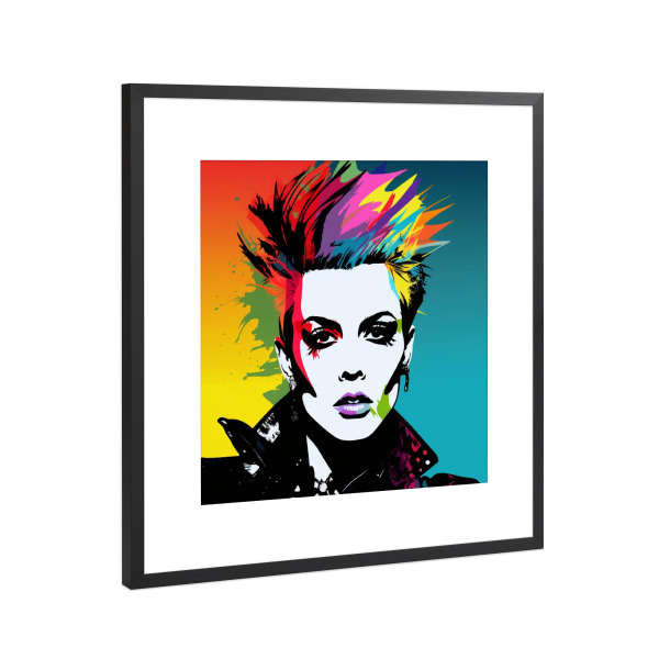 Poster mit Rahmen Schwarz (Metallic) "PUNK REBELL" artboxONE - Menschen,Musik,Für Mama - Punk,Rebell,Frauen,Mode,Schwarz,Rot,Gelb,Blau