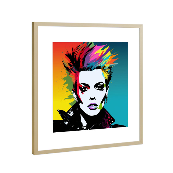 Poster mit Rahmen Gold "PUNK REBELL" artboxONE - Menschen,Musik,Für Mama - Punk,Rebell,Frauen,Mode,Schwarz,Rot,Gelb,Blau