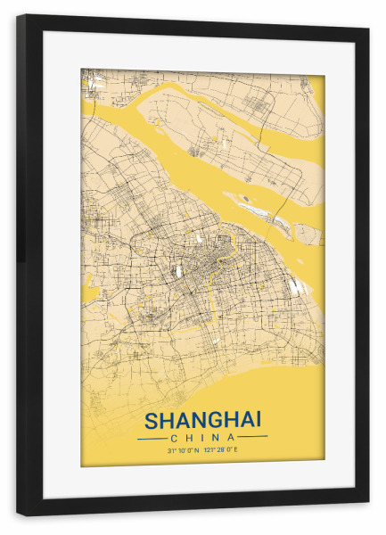 Poster mit Rahmen schwarz "Shanghai Stadtkarte" artboxONE - Städte / Shanghai,Kartografie