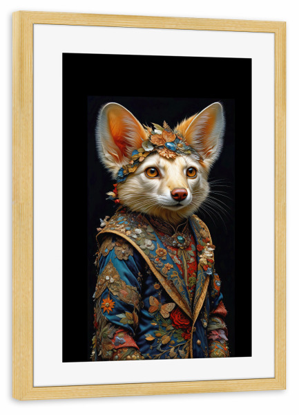 Poster mit Rahmen kiefer "Eleganter Fuchs-a" artboxONE - Tiere - Elegant,Fuchs,Tier,Wild,Kostüm,Luxus,Mode,Maskottchen,Haustier,Wald