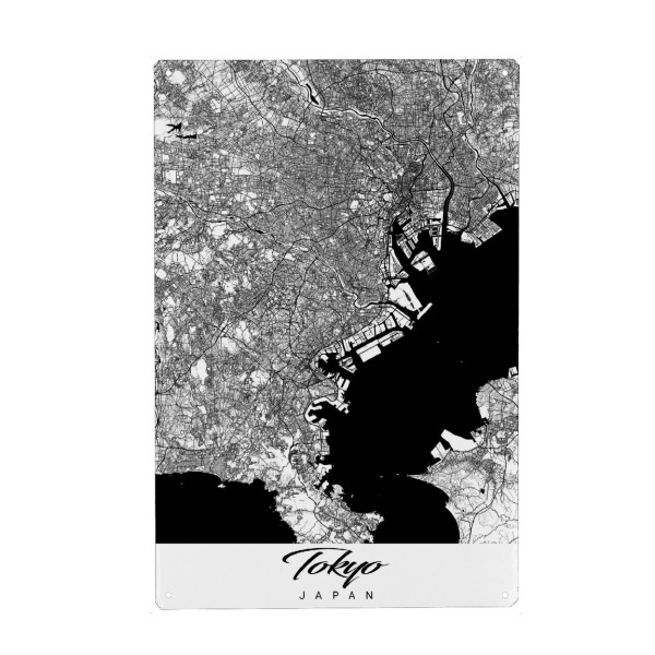 Holzbild "Tokio City Map" artboxONE - Schwarzweiß,Städte / Tokio