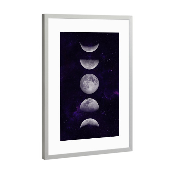 Poster mit Rahmen Silber "Cosmic Canvas - Moon Phases" artboxONE - Galaxy