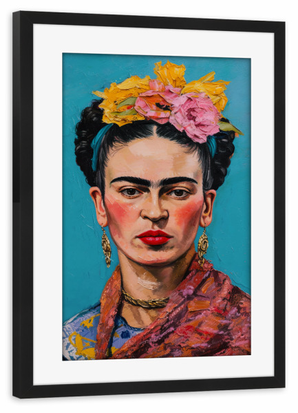 Poster mit Rahmen schwarz "Bunte Frida Kahlo" artboxONE - Floral,Menschen - Frida kahlo,Pop-art,ölgemälde