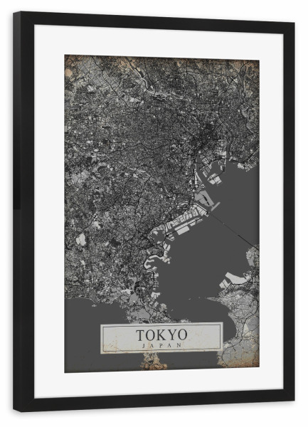Poster mit Rahmen schwarz "Vintage Tokio Map" artboxONE - Städte / Tokio,Kartografie