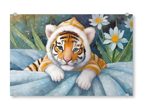 Acrylglasbild "Baby Tiger mit Blumen" artboxONE - Für Kinder,Tiere