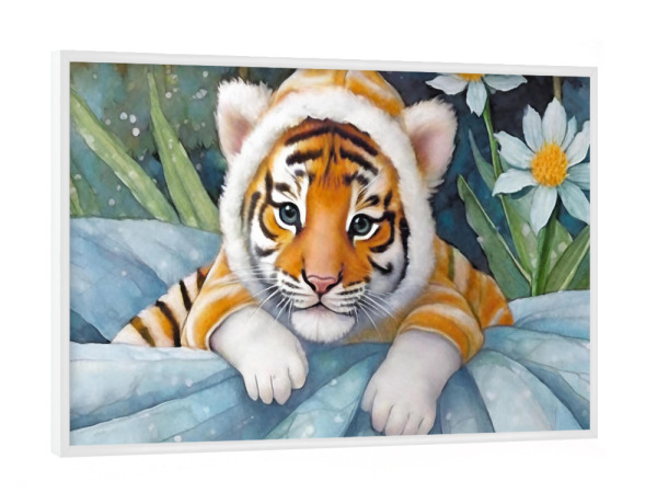 Poster mit weißem Rahmen "Baby Tiger mit Blumen" artboxONE - Für Kinder,Tiere