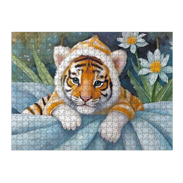 artboxONE Puzzle "Baby Tiger mit Blumen" artboxONE - Für Kinder,Tiere
