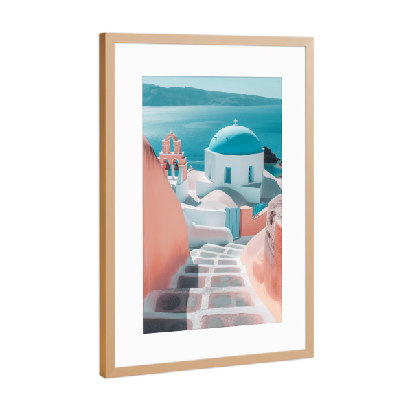 Poster mit Rahmen Kupfer "Santorini-Treppe zum Himmel" artboxONE - Architektur,Reise / Strand und Meer,Reise / Länder